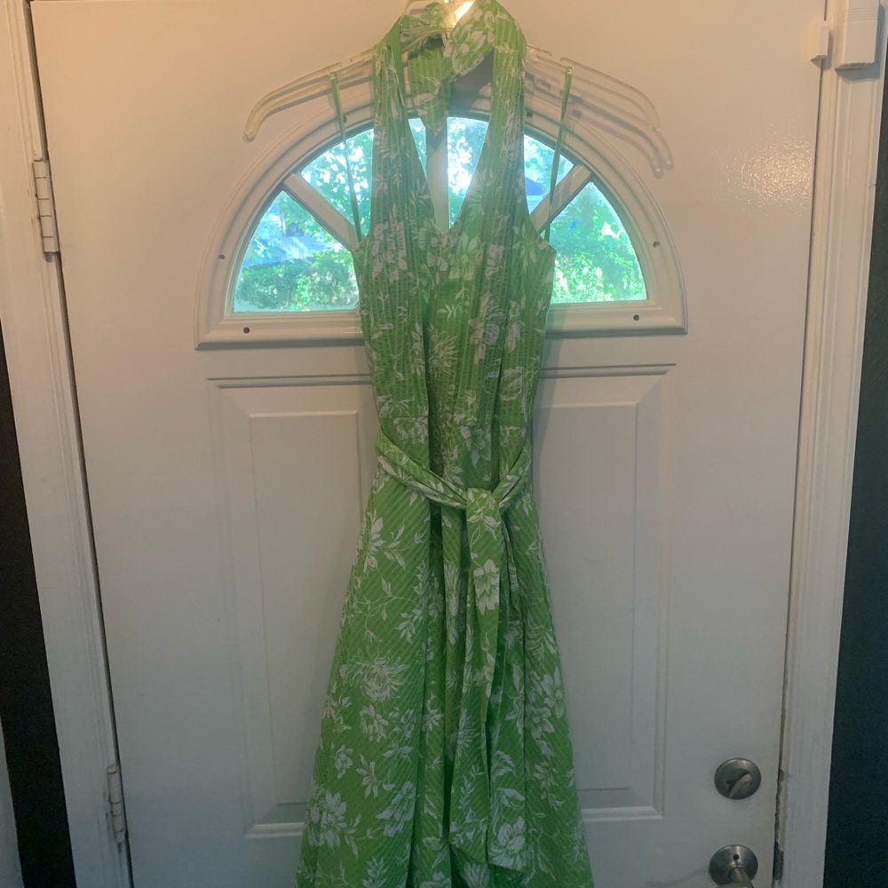Halter green and white dress